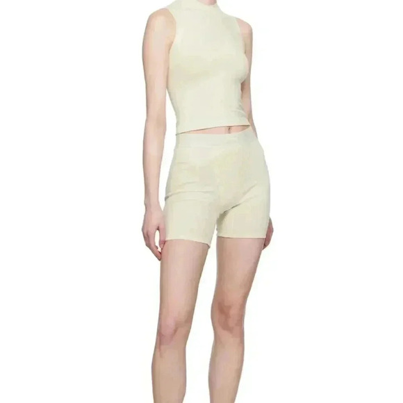 Skims Off-White Cotton Jersey Mock Neck Tank Top XXS - Picture 1 of 5